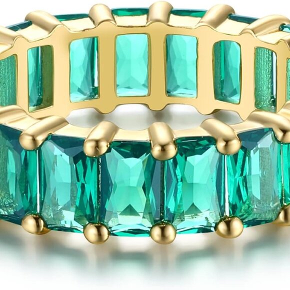 Green Emerald Band 5 Carat 18K Gold Plated Claw Prong | Rectangle Emerald Cut Et - Picture 1 of 6